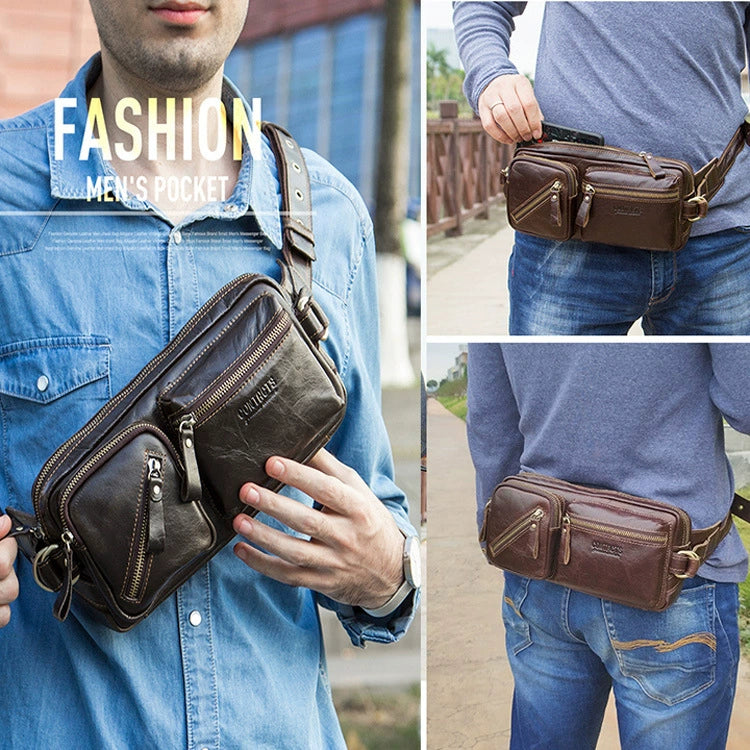 Cowhide Leather Multi-Functional Waist Bag Shoulder Crossbody Bag