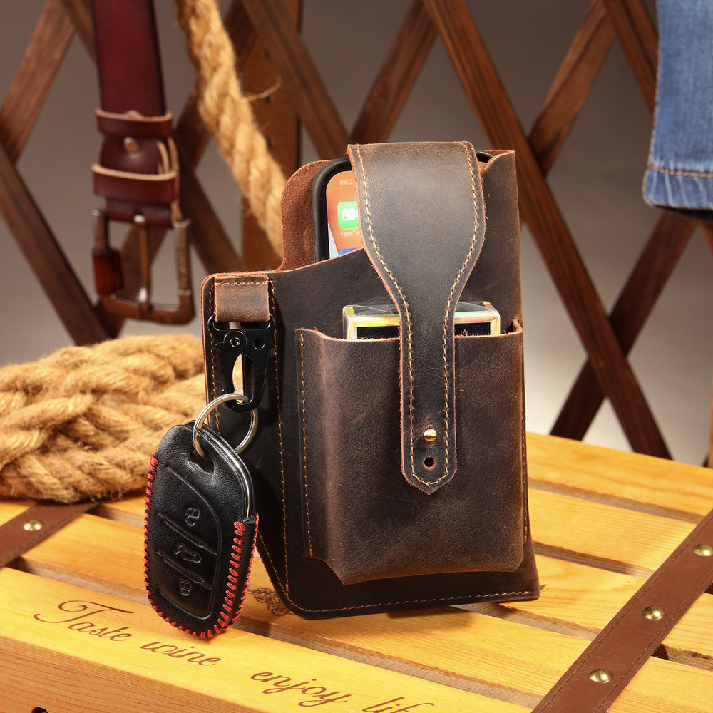 Cowhide Leather Waist Bag Cool Phone Bag