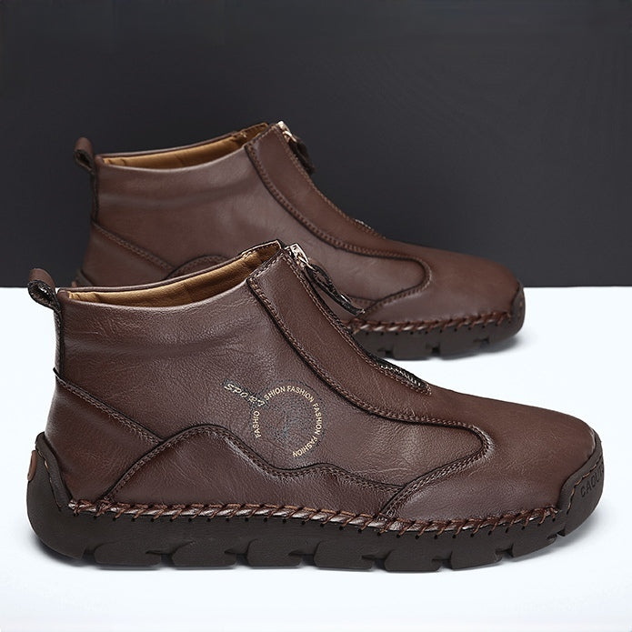 Genuine Leather Zipped Martin Boots