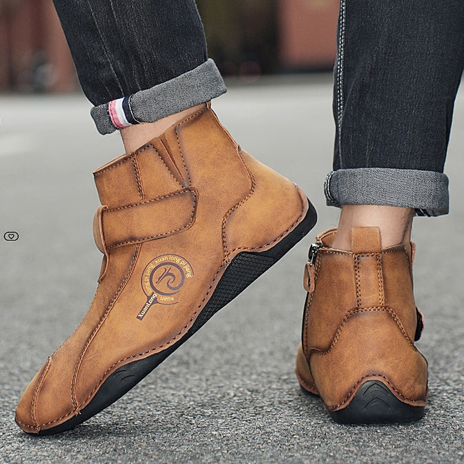 Casual Zipped Cowhide Leather Boots