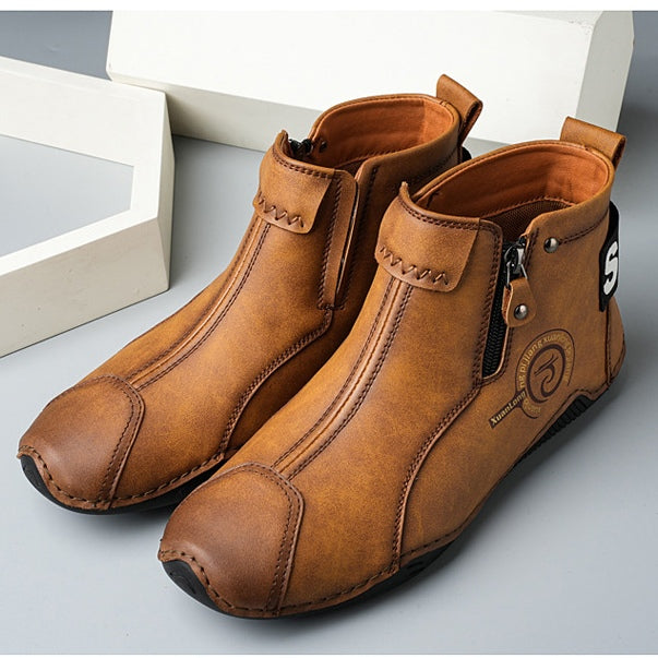 Leisure Side Zipper Leather Boots