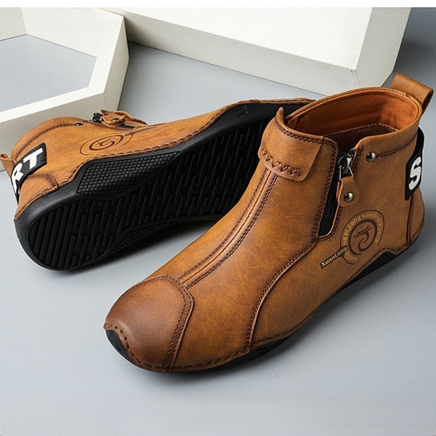 Leisure Side Zipper Leather Boots