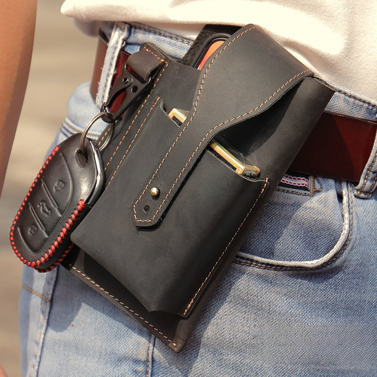 Cowhide Leather Waist Bag Cool Phone Bag