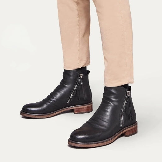 Double Side Zipper Non-slip Leather Boots