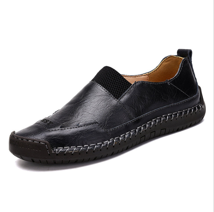 Men Hand Stitching Leather Slip Resistant Soft Sole Casual Shoes