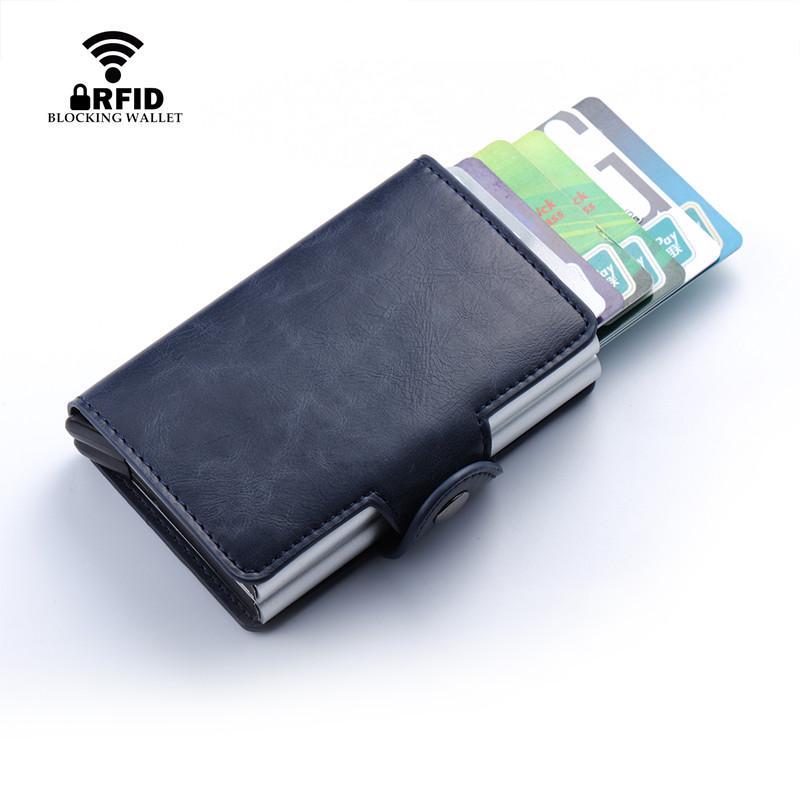 Credit Card Holder Metal RFID Aluminium Box Crazy Horse Leather Card Wallet