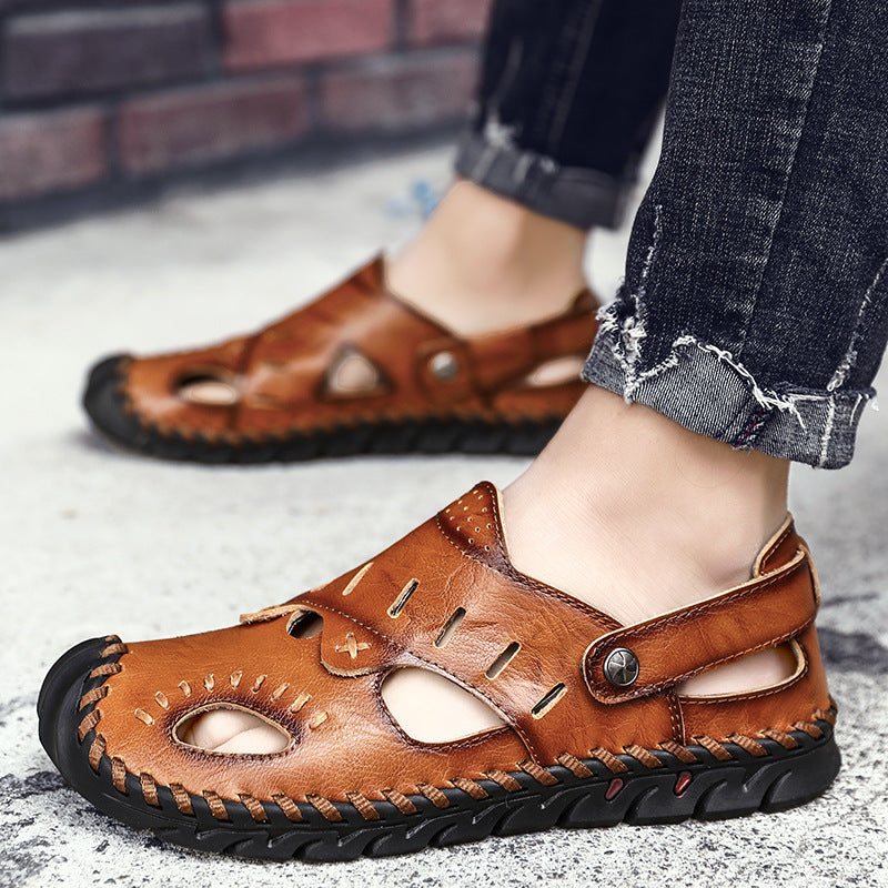Cow Leather Toe Protection Mens Causal Sandals