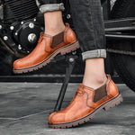 Retro Big Head Men's Casual Cow Leather British Tooling Shoes
