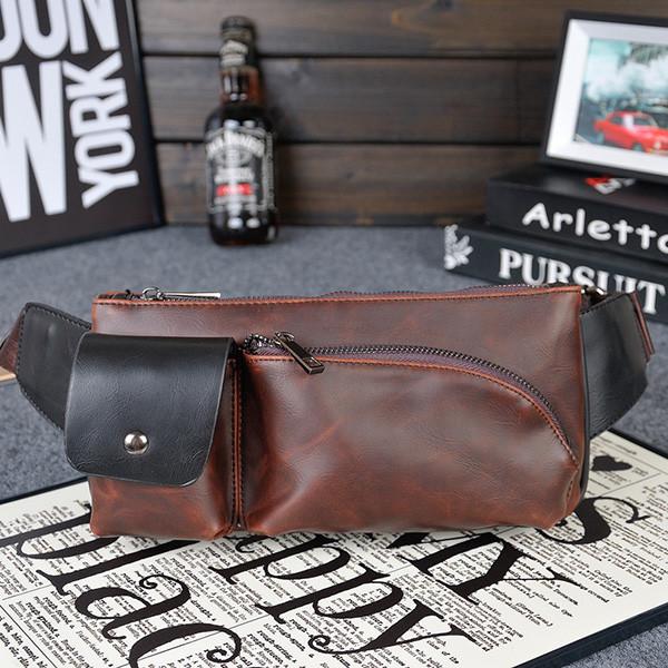 Men's Casual Leather Waist Bag Crossbody Bag - MagCloset