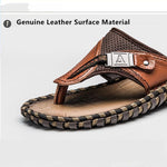 Mens Genuine Leather Beach Sandals Summer Casual Flip-Flops