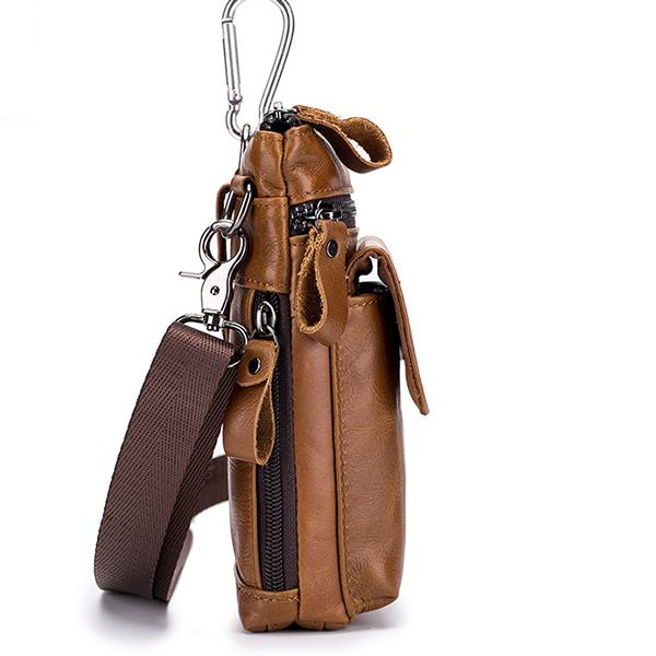 Vintage Leather Messenger Waist Bag for Men