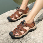 Men Anti-collision Toe Outdoor Hoop Look Resistant Leather Sandals