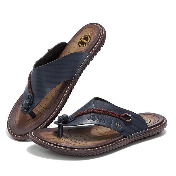 Summer Men Leather Sandals Flip Flops Beach Soft Sole Slippers