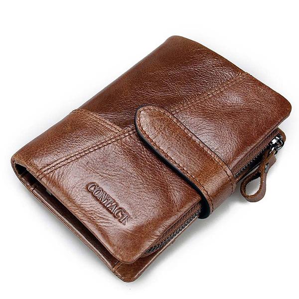 Vintage Genuine Leather Short Vertical Wallet Mens Purse Coins Wallet