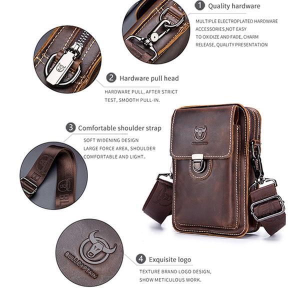 Bullcaptain Cowhide Multi-Functional Waist Bag Shoulder Phone Bag