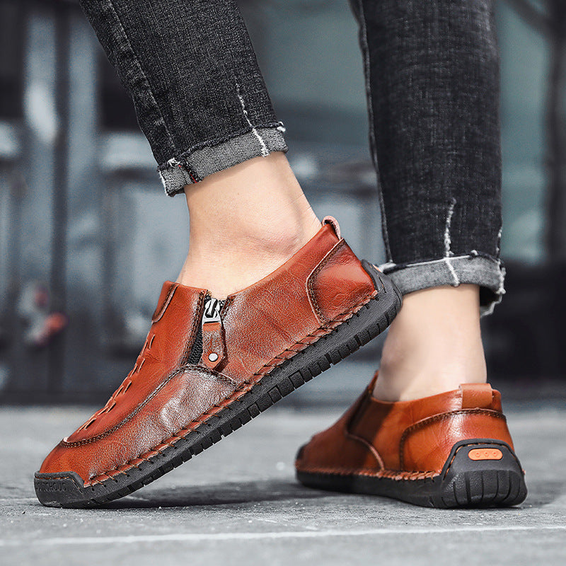 Men Large Size Hand Stitching Shoes Flat Loafers