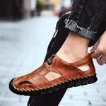 Men's Casual Cowhide Leather Slip On Sandals