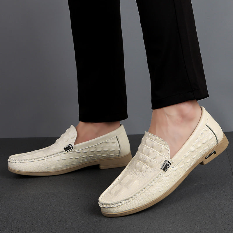 Mens Cowhide Leather Alligator Pattern Slip On Shoes