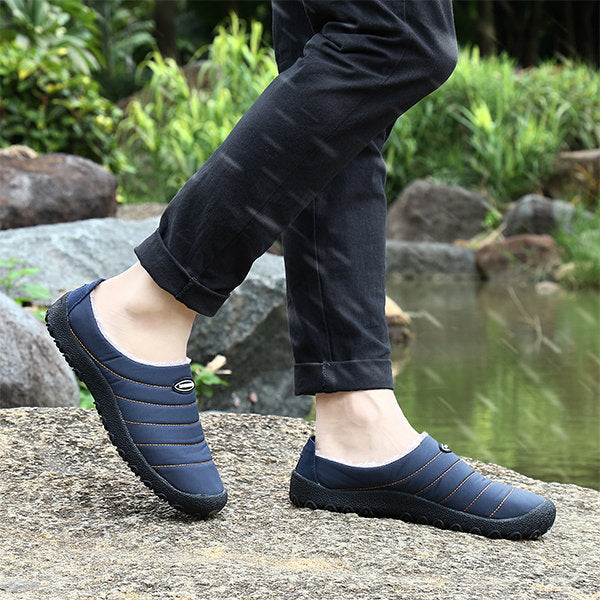 Men Plush Lining Waterproof Cloth Slip On Soft Sole Casual Slippers