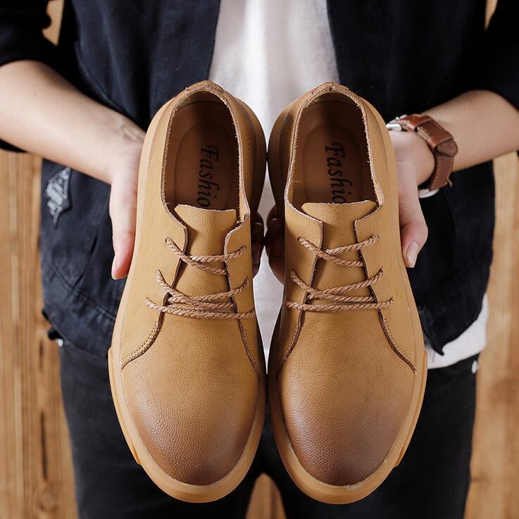 Men's Retro Hand Stitching Leather Shoes Lace Up Casual Loafers