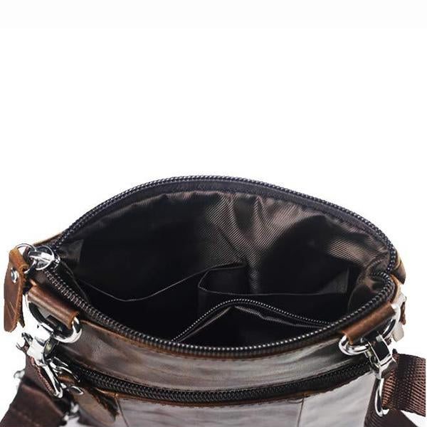Bullcaptain Men's Cowhide Leather Crossbody Bag Business One Shoulder Mini Bag - MagCloset