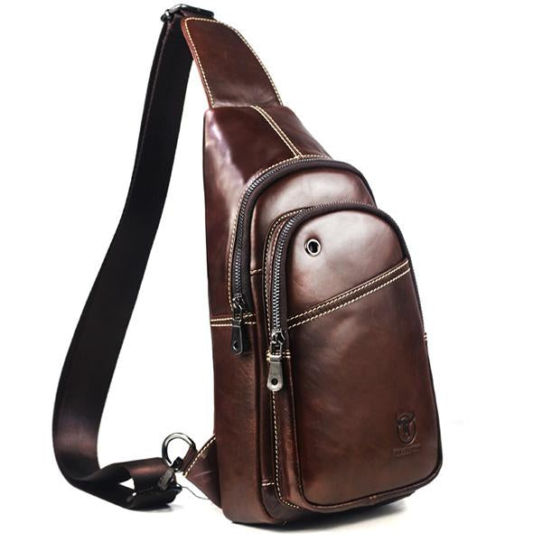 Bullcaptain® Large Capacity Genuine Leather Crossbody Bag Men's Chest Bag