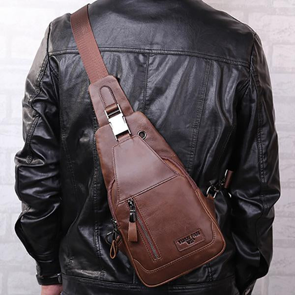 Retro Oil Wax Cowhide Leather Mens Crossbody Chest Bag – jackmoda