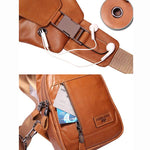 Retro Oil Wax Cowhide Leather Mens Crossbody Chest Bag