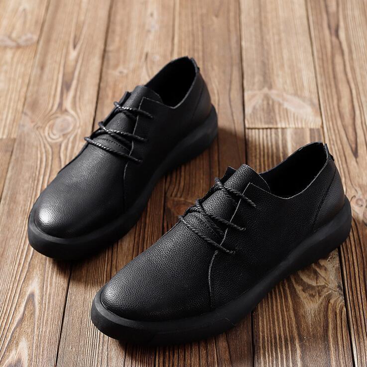 Men's Retro Hand Stitching Leather Shoes Lace Up Casual Loafers