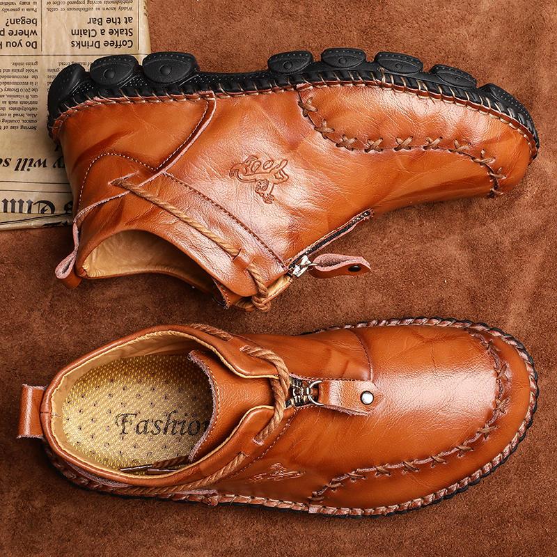 Mens Hand Stitching Soft Sole Casual Ankle Boots