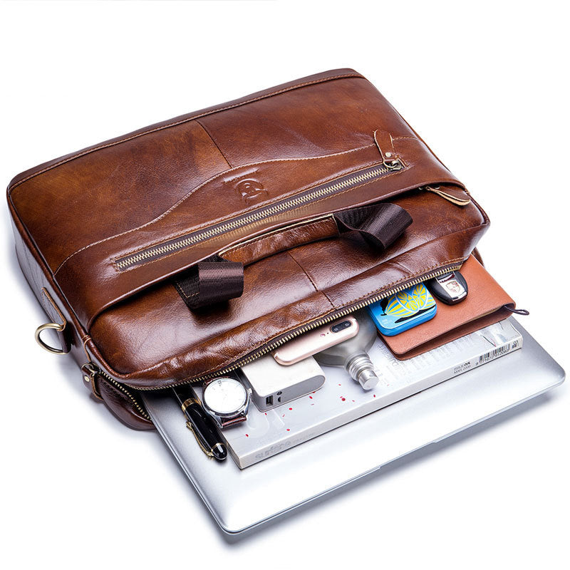 Leather Single-Shoulder Cross-Body Bag Cowhide Briefcase