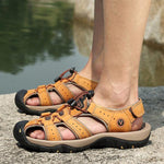 Men Anti-collision Toe Outdoor Hoop Look Resistant Leather Sandals
