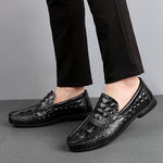 Mens Cowhide Leather Alligator Pattern Slip On Shoes