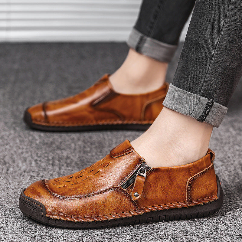 Men Large Size Hand Stitching Shoes Flat Loafers
