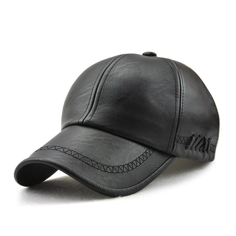 Men Artificial Leather Lace-up Adjustable Baseball Caps