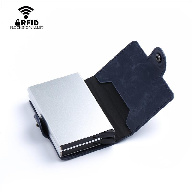 Credit Card Holder Metal RFID Aluminium Box Crazy Horse Leather Card Wallet