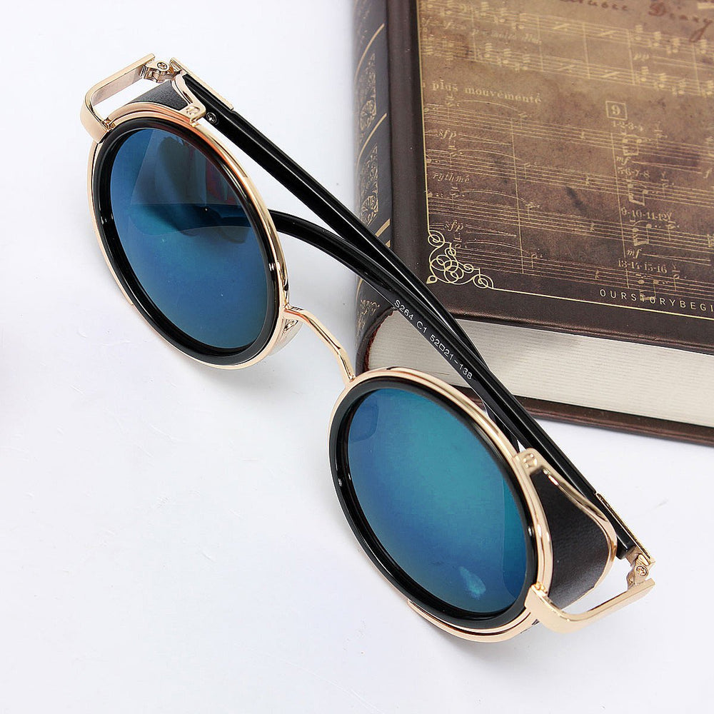 Men Women Steampunk Vintage Travel Round Mirror Lens UV400 Sunglasses - MagCloset
