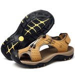 Large Size Men Stitching Genuine Leather Anti-collision Toe Lace Up Outdoor Beach Sandals