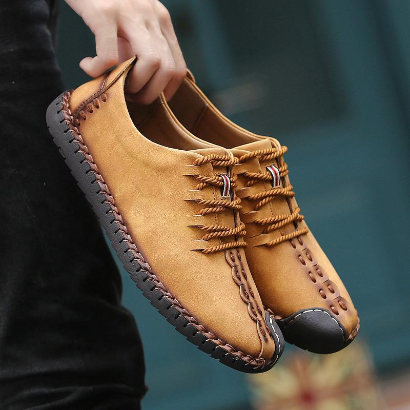 Men British Style Retro Hand Stiching Lace Up Flat Cap-toe Shoes