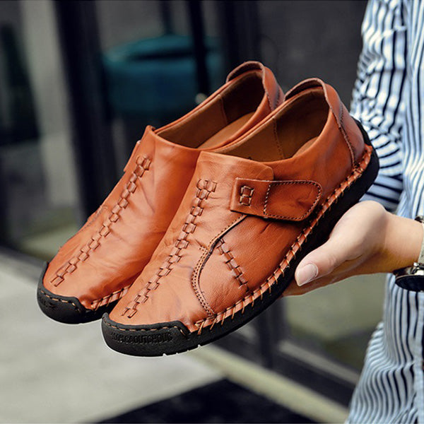 Men Soft Sole Hand Stitching Genuine Leather Flat Oxfords Shoes