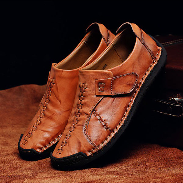 Men Soft Sole Hand Stitching Genuine Leather Flat Oxfords Shoes