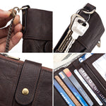 GZCZ Men Genuine Leather Multi-functional Chain Buckle RFID Blocking Wallets