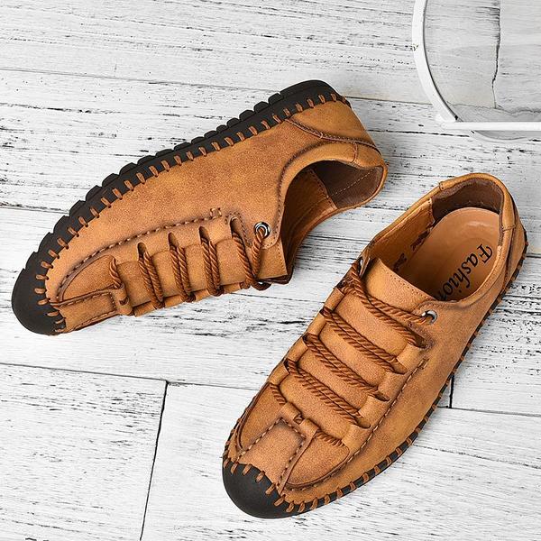 Large Size Quality Leather Lace Up Casual Flats Shoes