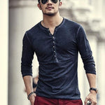 Vintage Small V-Neck Men's Casual Long-Sleeve Henley Shirts