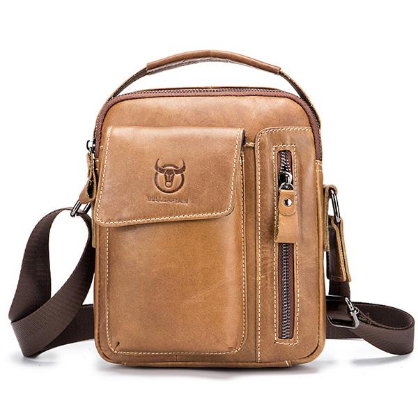 Bullcaptain® Mens Genuine Leather Business Messenger Bag Vintage Crossbody Bag - MagCloset