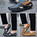Mens Casual Comfy Slip On Genuine Leather Flat Loafers