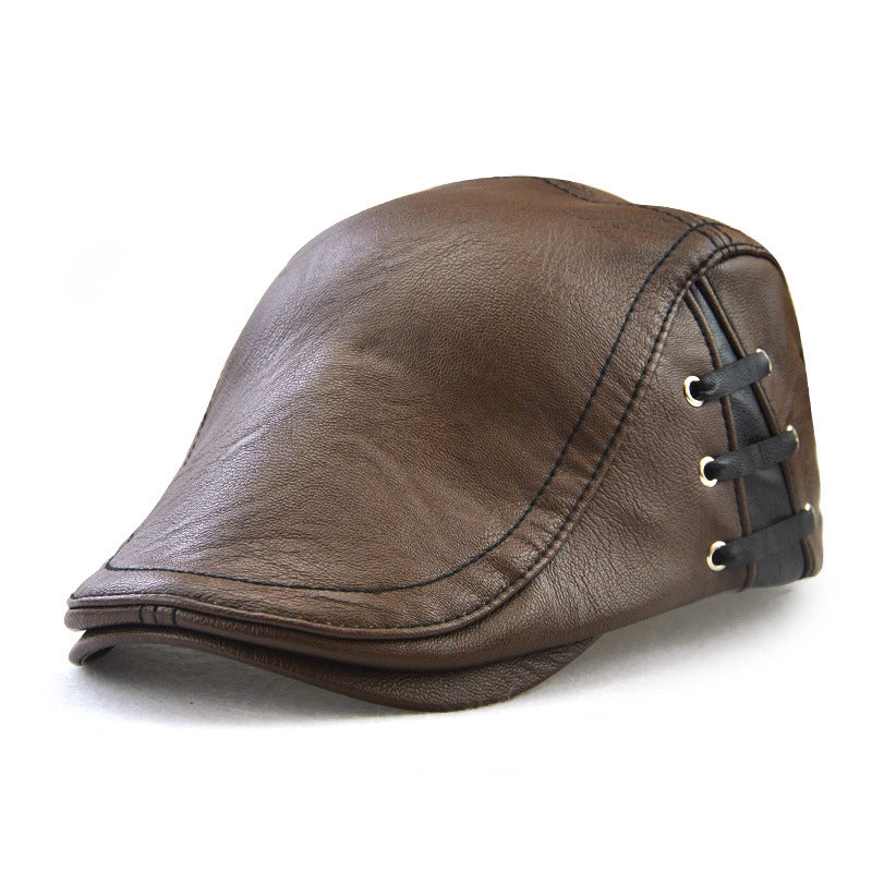 Leather Men's Cap Personality Perforated Strap Design Cap