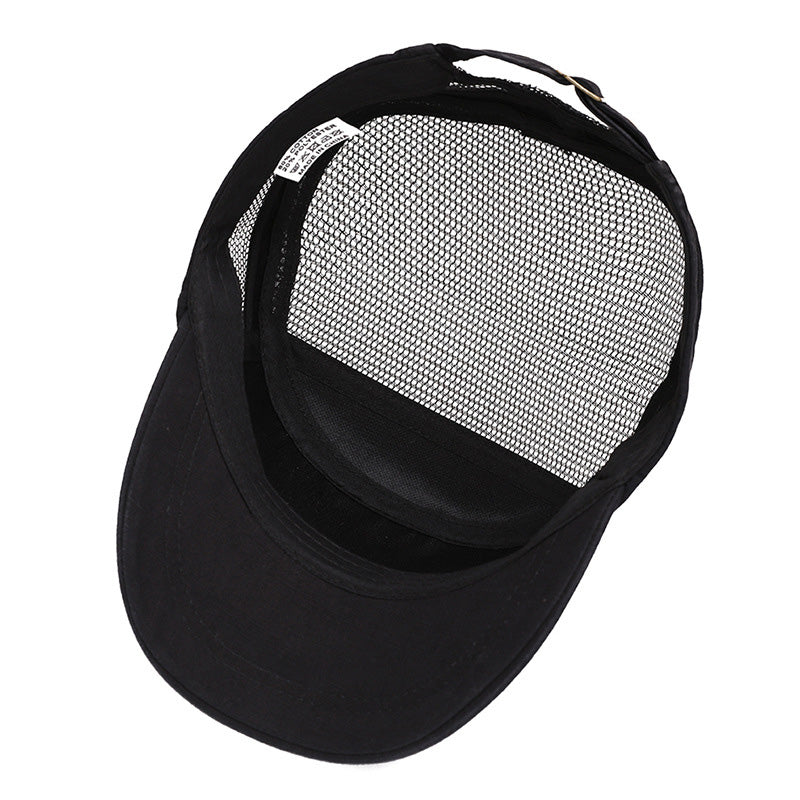 Mens Washed Cotton Flat Top Hat Outdoor Mesh Breathable Cap