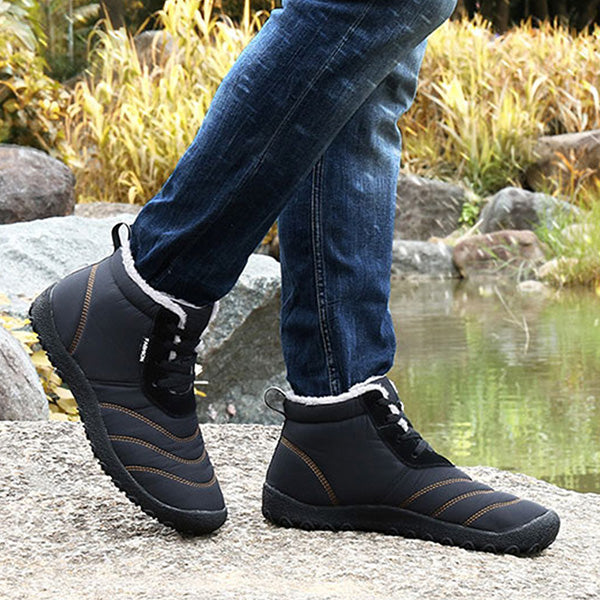 Large Size Men's Stripe Water Repellent Plush Lining Stripe Ankle Boots