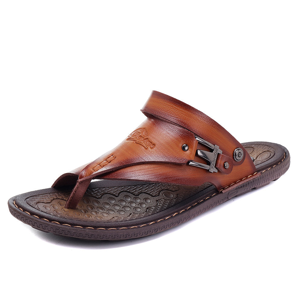 Men Clip Toe Slippers Comfortable Flat Slip On Casual Beach Sandals
